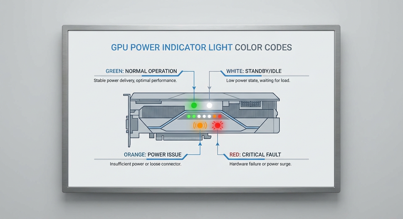 Diagram of GPU power indicator light color codes and their meanings