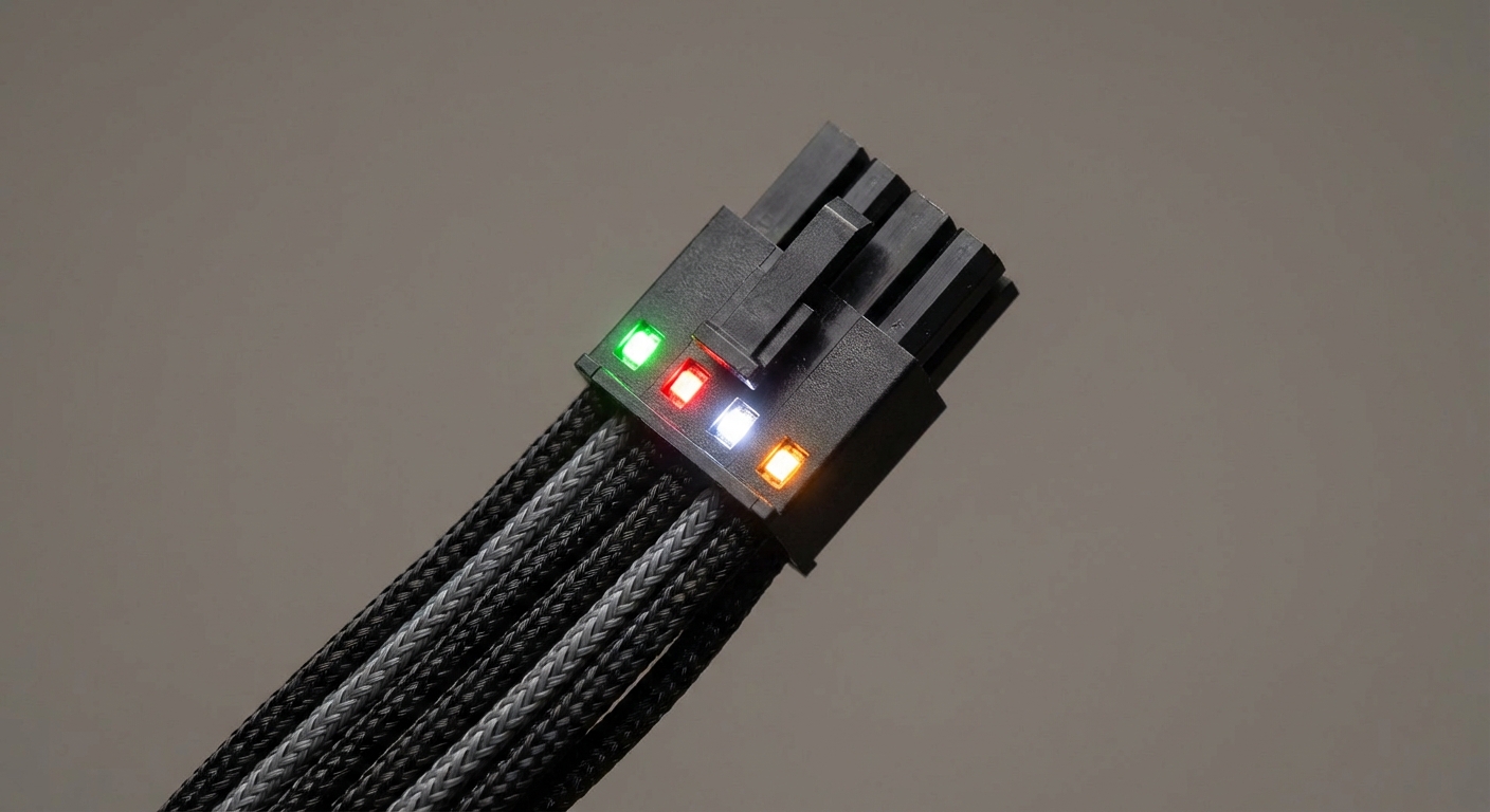 High-quality image of a GPU power connector with LED indicators