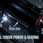 Close-up of a motherboard highlighting a white VGA light