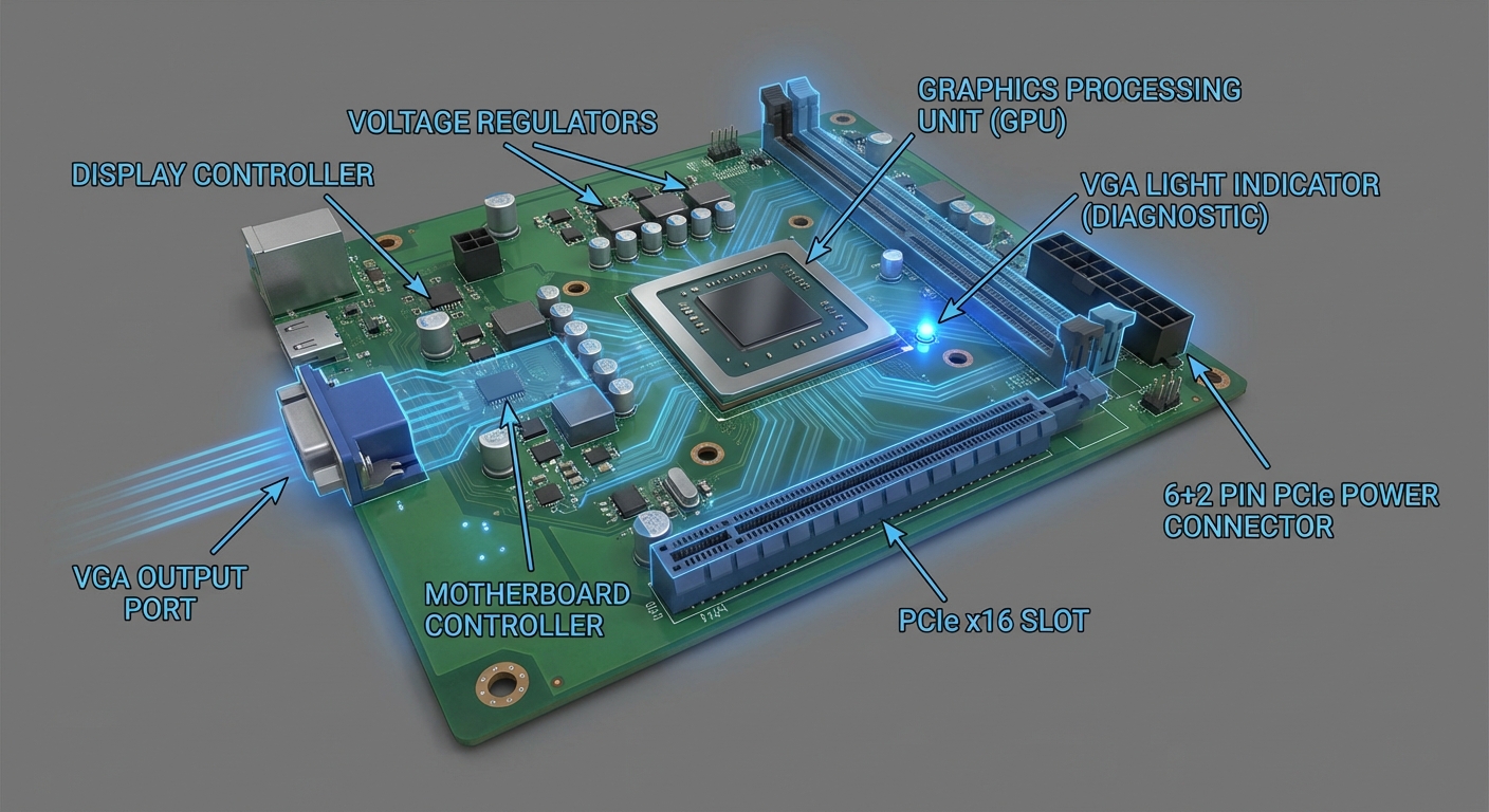 Technical diagram of a motherboard highlighting GPU connections