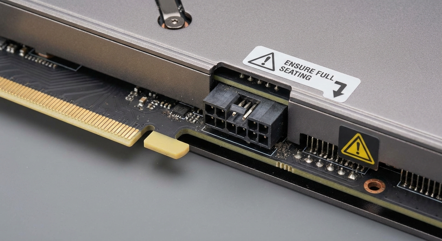 Photorealistic image of a graphics card highlighting its power connectors