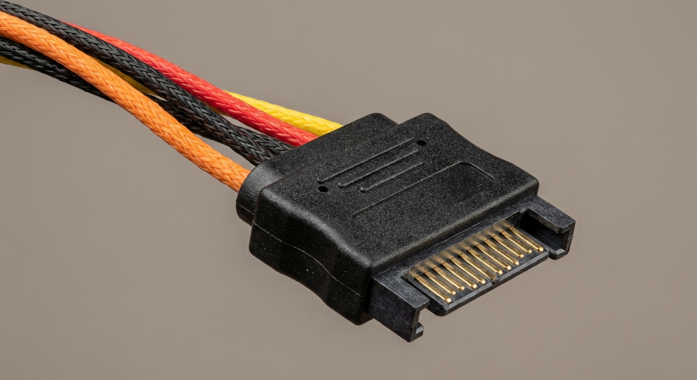 Photorealistic image of a SATA power cable connector