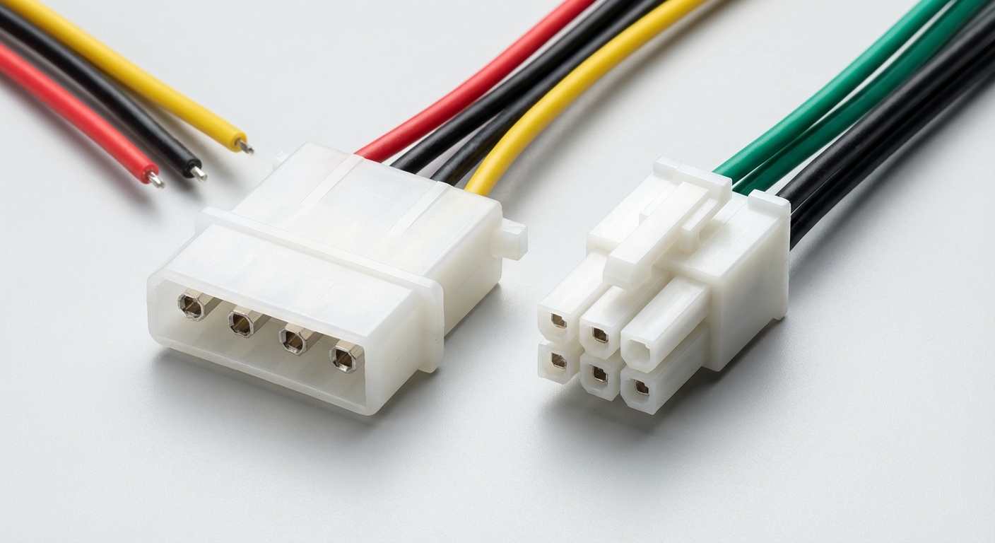High-quality image of Standard 4-Pin and Mini-Fit Jr. Molex Connectors