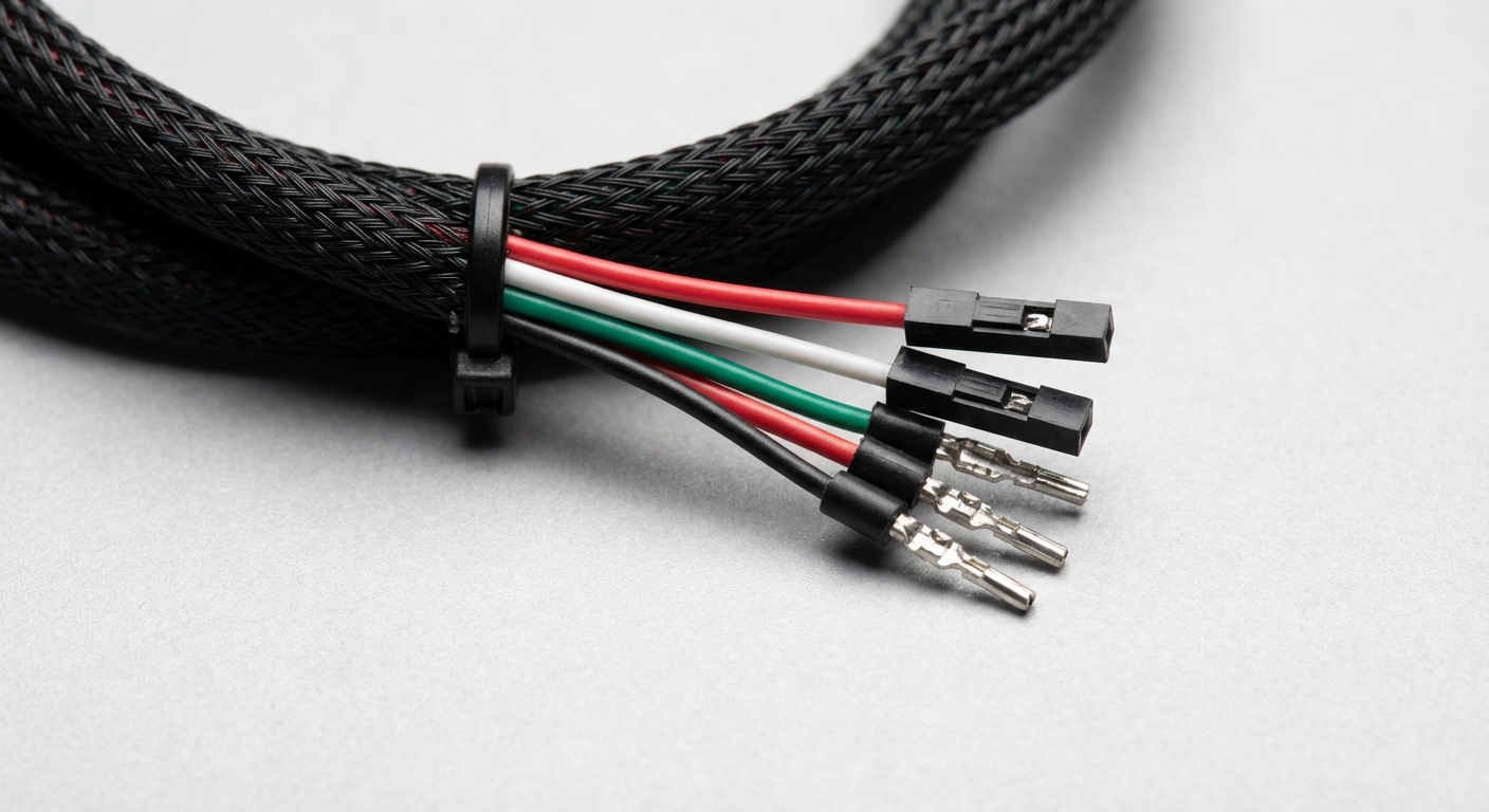 Close-up photograph of internal USB 2.0 header wires with color coding