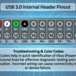 Diagram of USB 3.0 internal header pinout with color codes