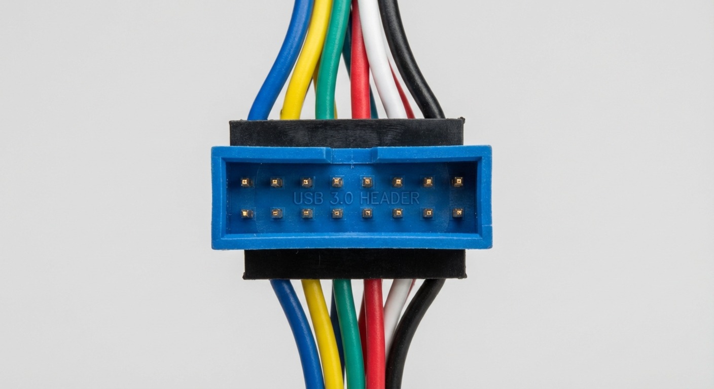 Macro photograph of a USB 3.0 internal header connector showcasing pin configurations.