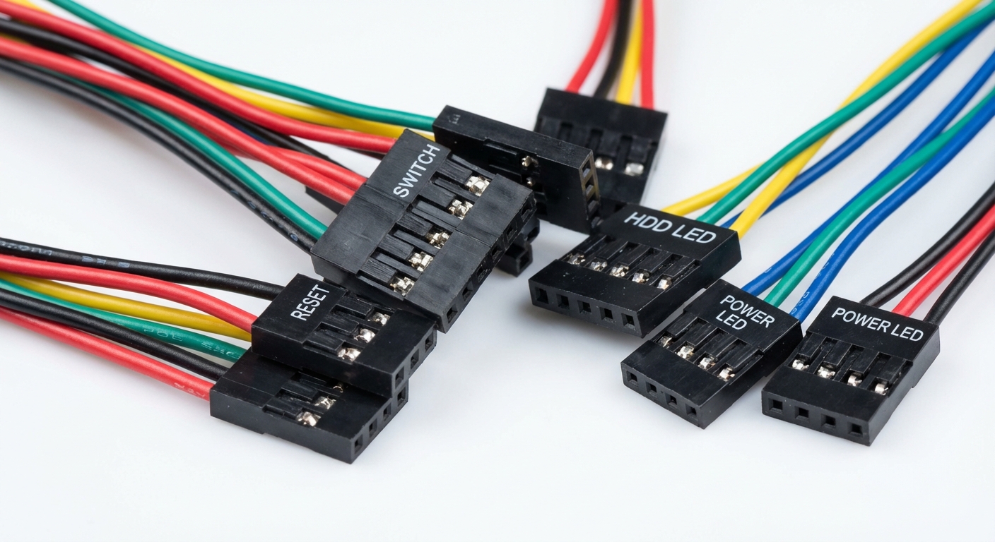 Macro photography of various PC front panel connectors