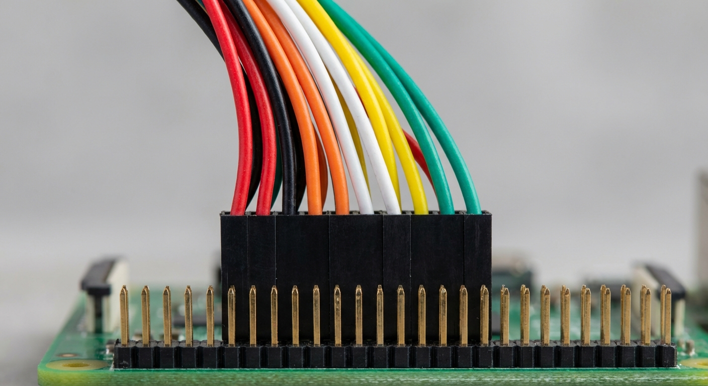 Macro shot of computer wires showing color codes for power and reset switches.