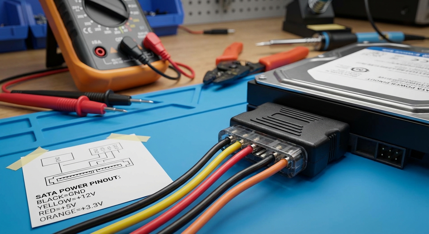 Color-coded SATA power connector with technical tools