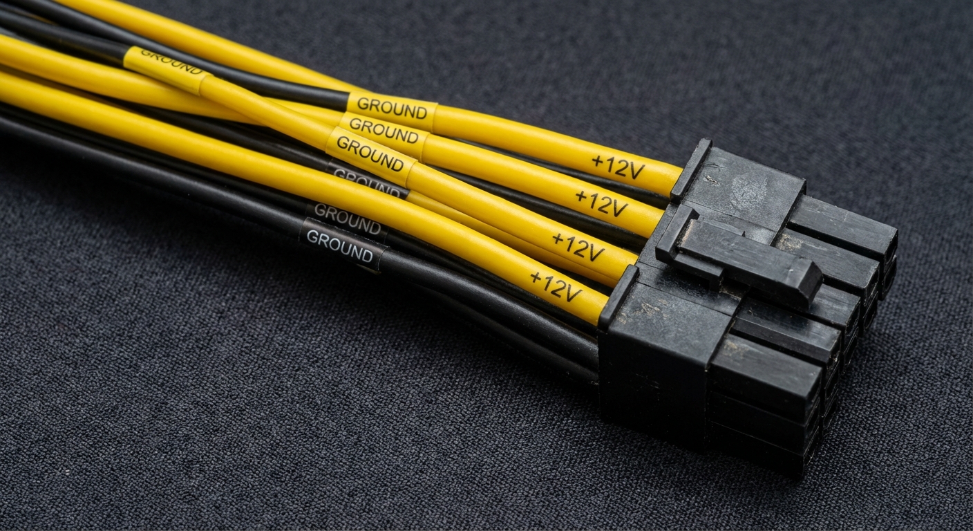 Close-up view of an 8-pin CPU power connector with color-coded wires
