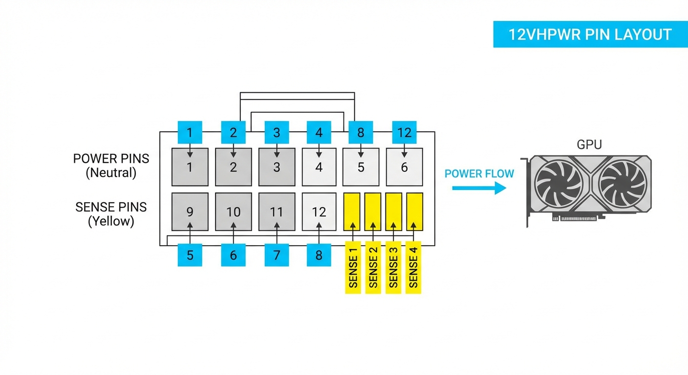 Diagram displaying the pin layout of the 12VHPWR connector