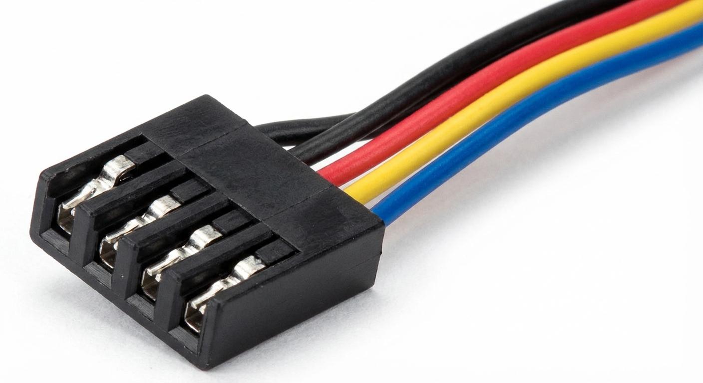 Close-up view of a GPU fan connector showing wire colors