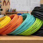 A variety of fiber optic cables with color-coded jackets