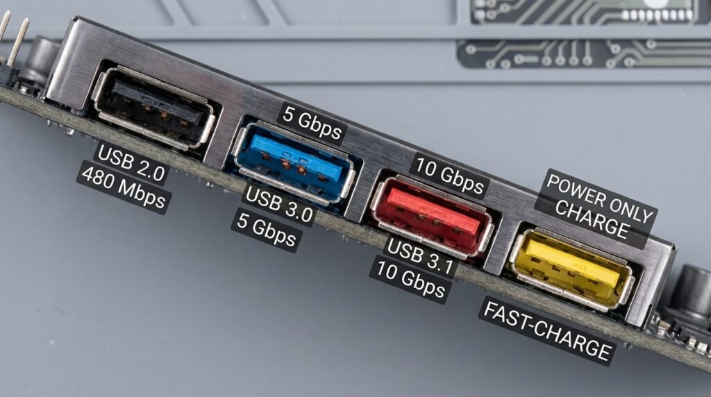 USB Port Colors Explained – Speed & Features at a Glance - Rotating USB ...