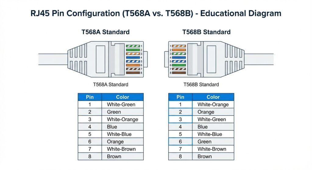 T568b Color Code Example T568B vs T568A networking wiring color codes - Rotating USB Cable