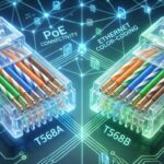 Illustration of Ethernet cable color codes for T568A and T568B wiring standards.