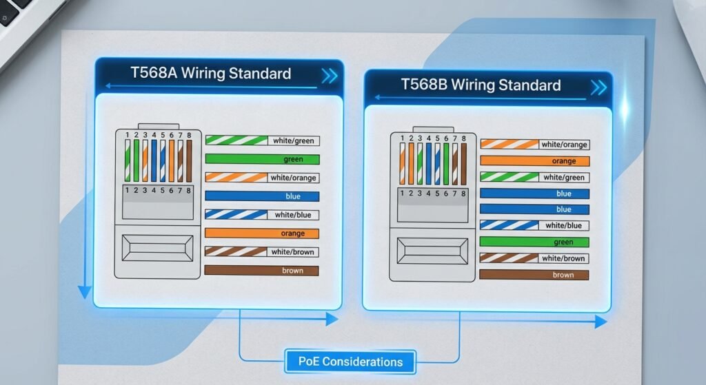 PoE ethernet cable wiring color codes guide | Rotating USB Cable