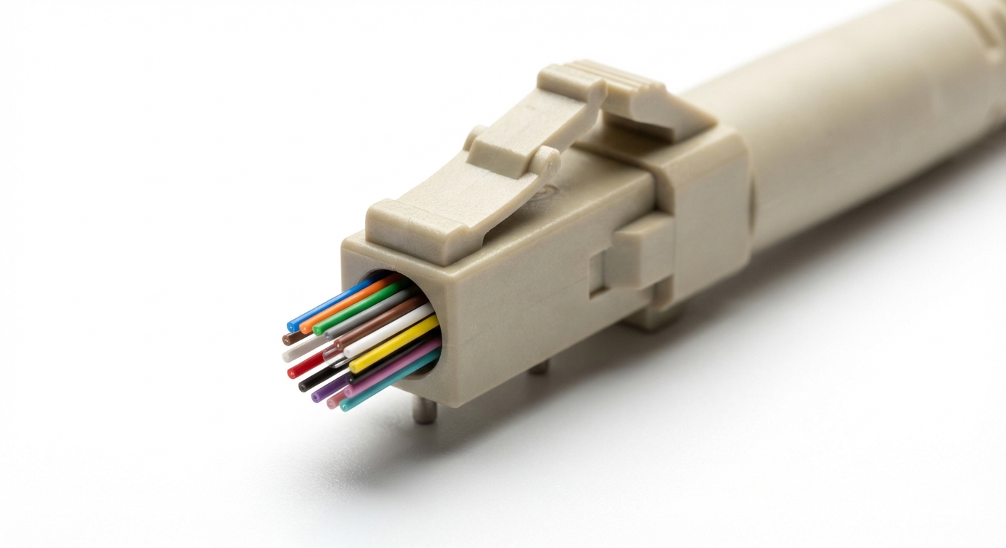 Photorealistic image of a 12-fiber MPO connector.