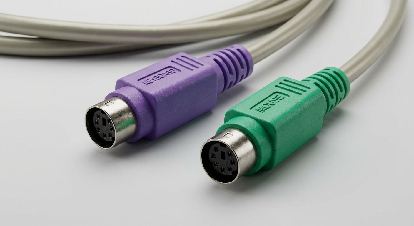 Photorealistic image of PS/2 mini-DIN connectors for keyboard and mouse