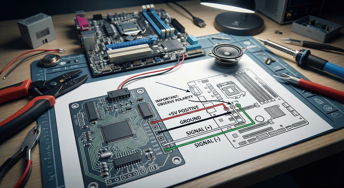 PC speaker wiring diagram with color codes