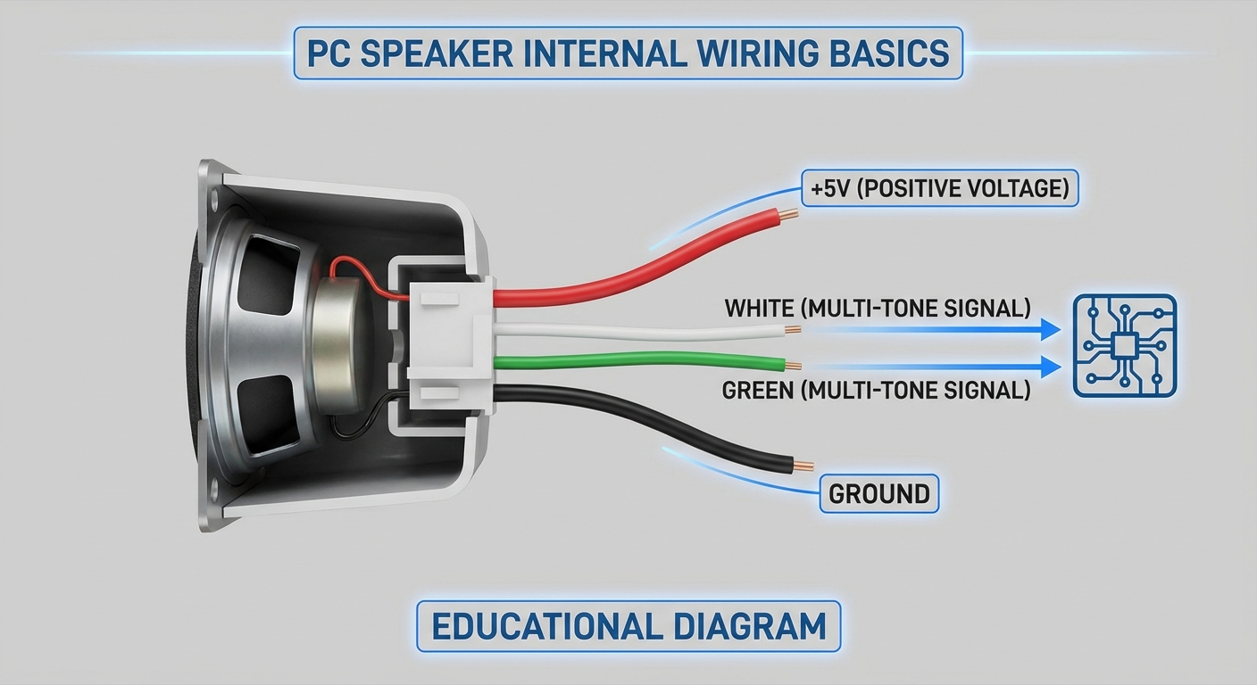 Diagram of internal PC speaker wiring color codes