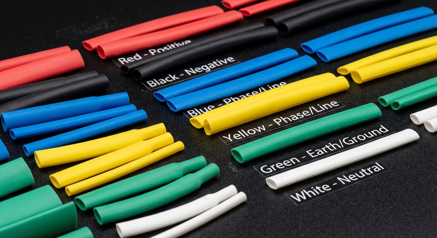 Color-coded heat shrink tubing arranged on a black background