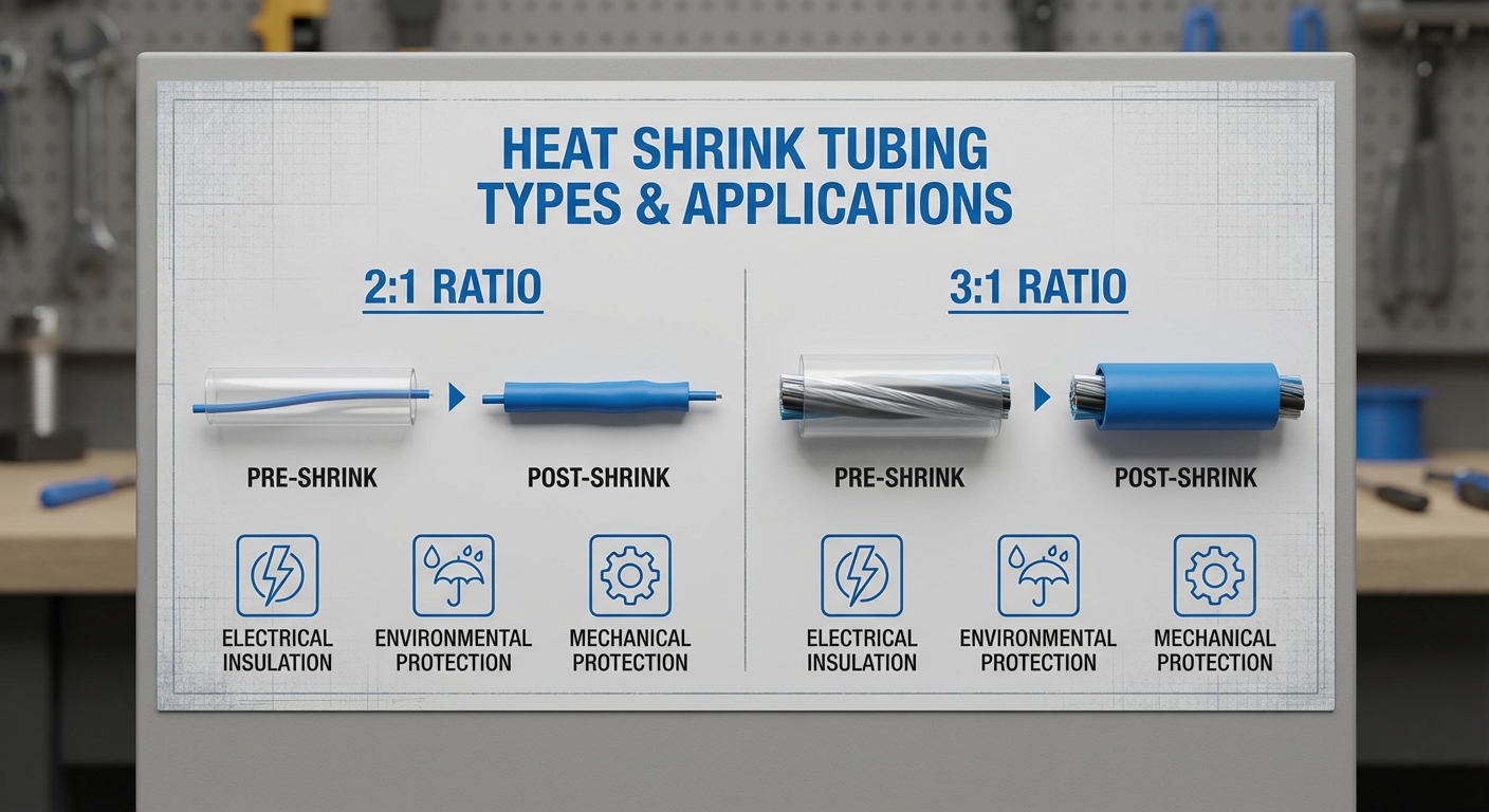 Educational diagram of different types of heat shrink tubing