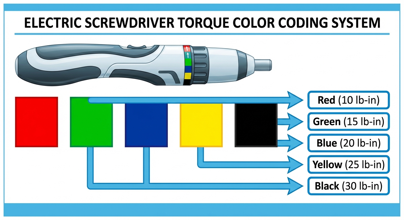 Diagram showing torque color codes and their corresponding values for electric screwdrivers