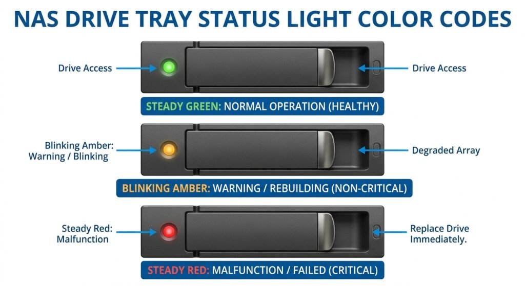 NAS drive tray status light color codes | Rotating USB Cable