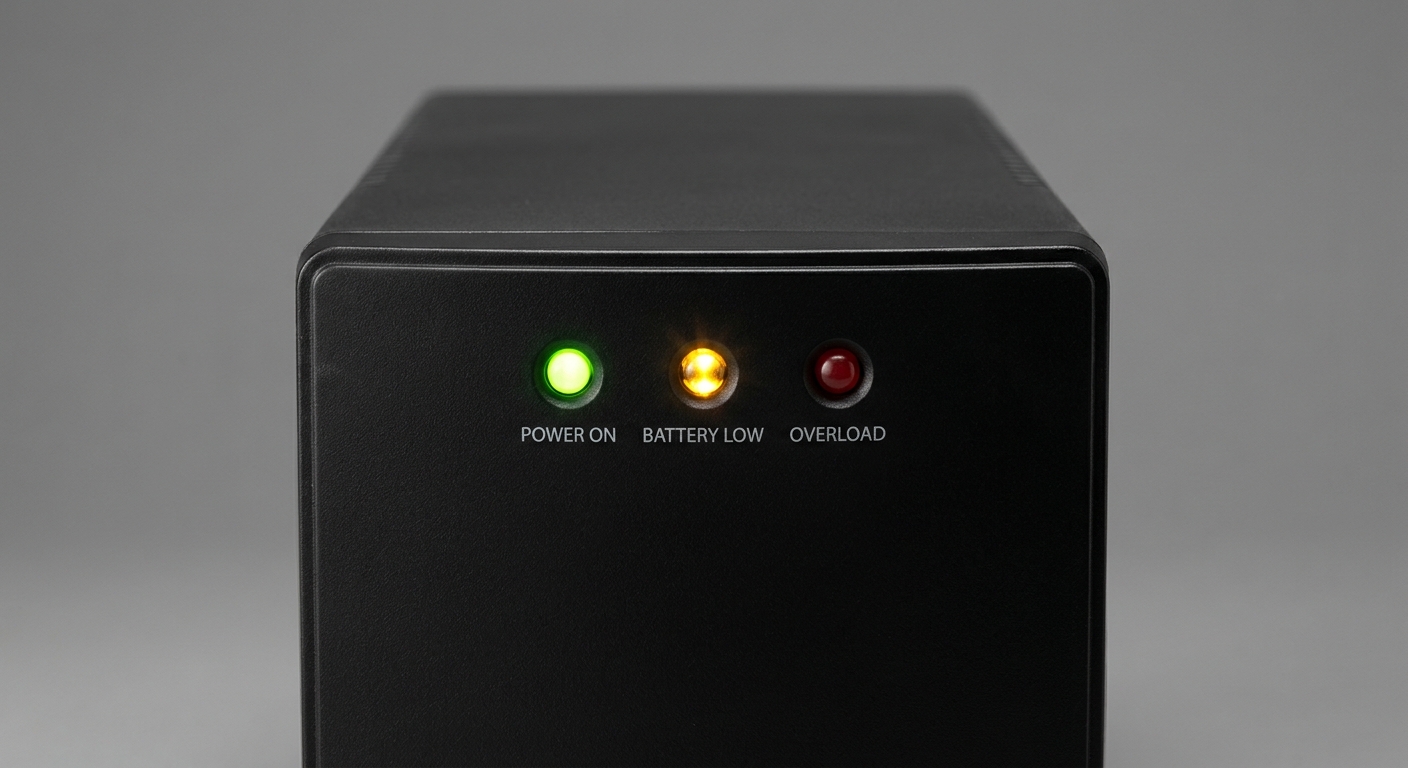Photorealistic image of UPS showing detailed LED indicators.