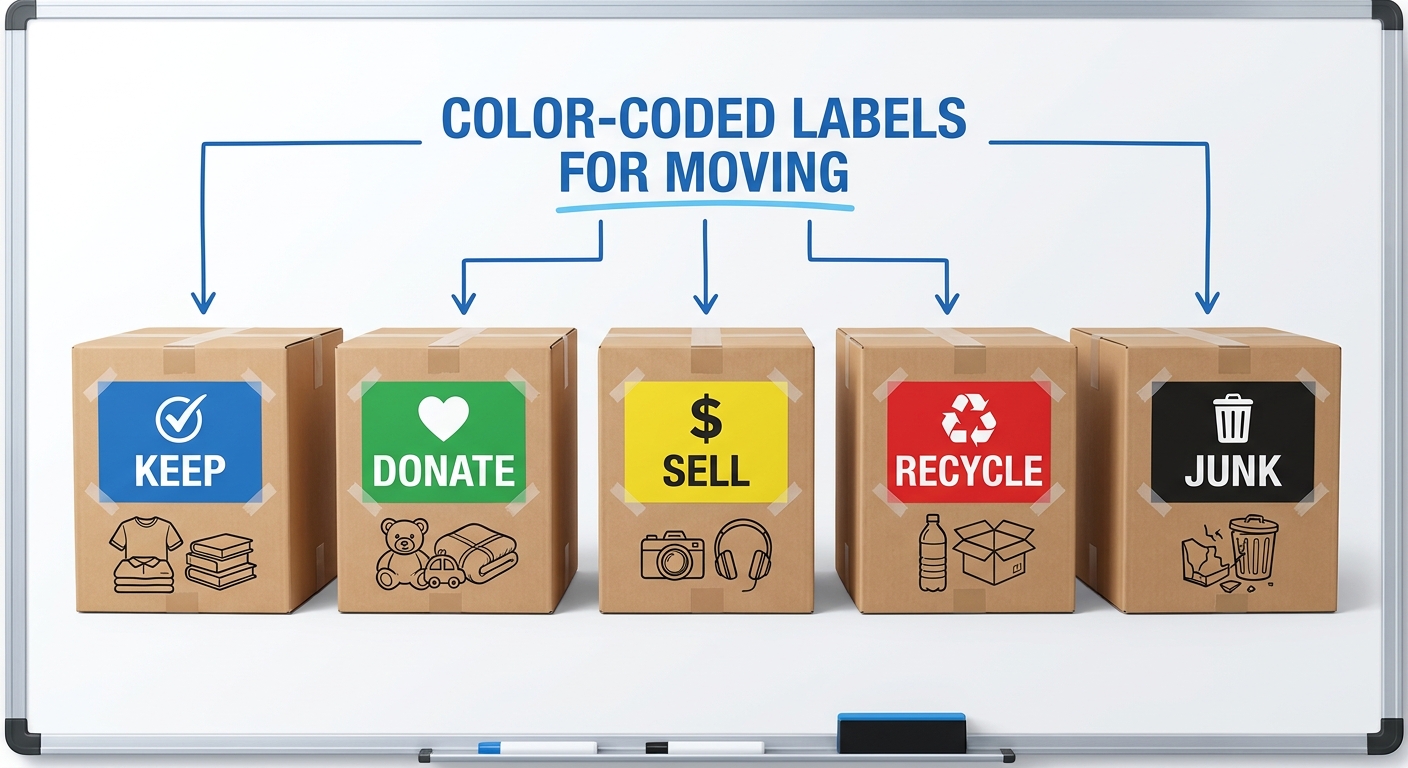 Educational diagram on color-coded labeling for moving boxes