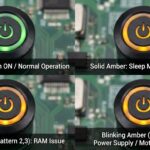 Close-up of Dell OptiPlex power button with blinking color codes