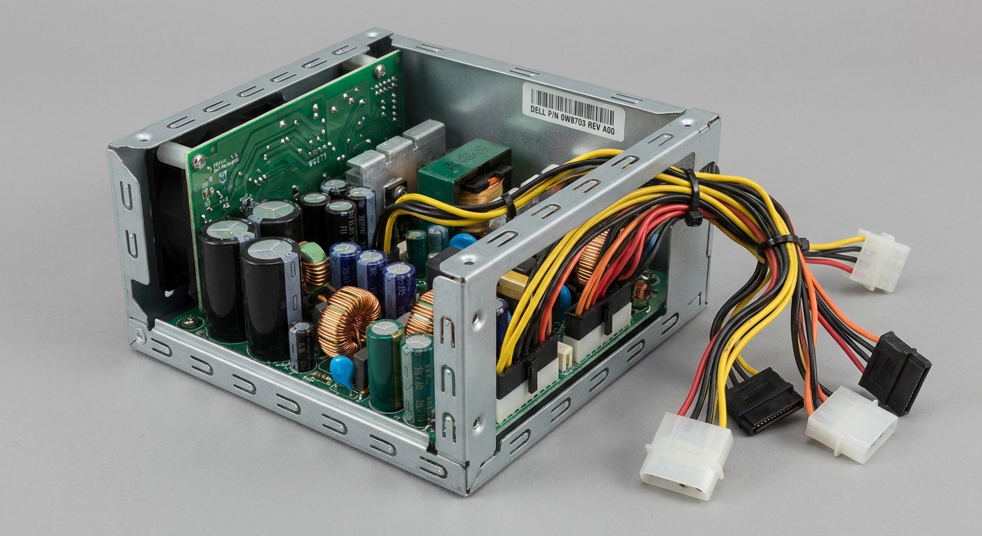 Close-up photo of a Dell OptiPlex power supply unit.