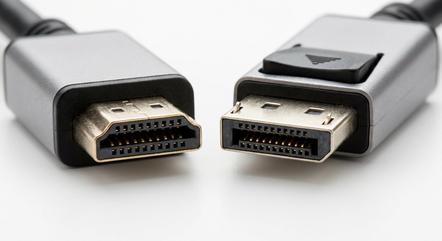 Close-up shot of HDMI and DisplayPort connectors on a clean background