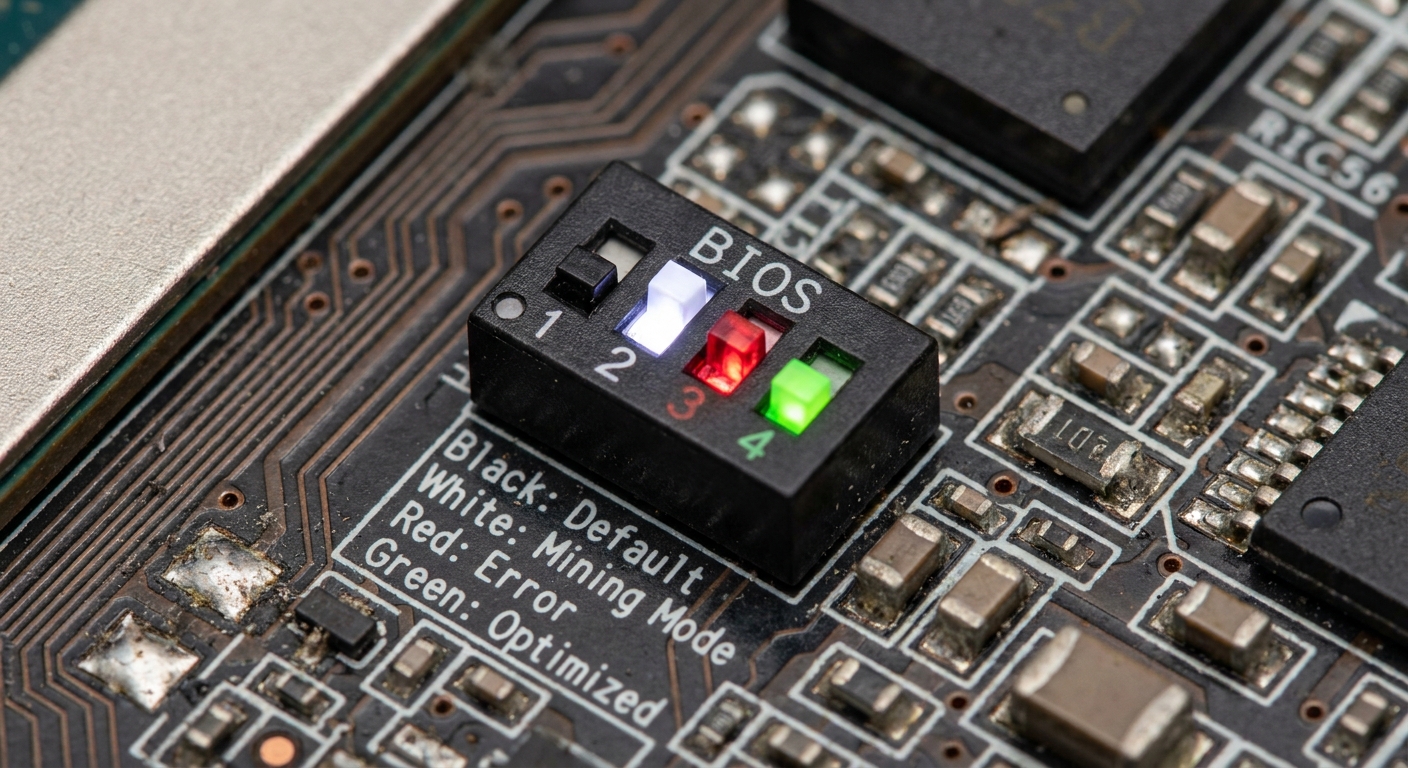 Close-up view of GPU BIOS switch with color codes