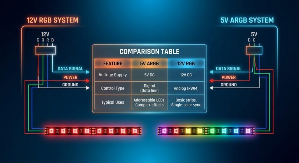 Addressable RGB (ARGB) header color codes 5V vs 12V | Rotating USB Cable