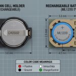 Detailed diagram of CMOS battery sockets with color codes and pin configurations