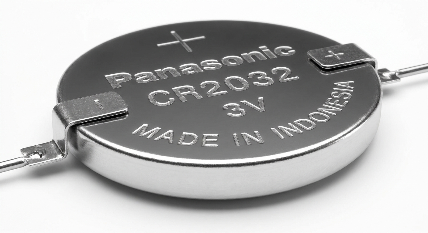 Photorealistic image of a CR2032 coin-cell CMOS battery