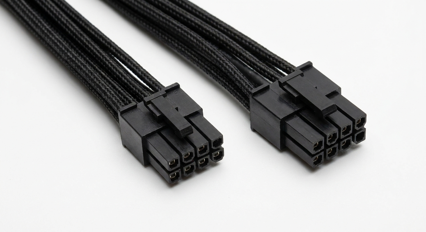 Macro photograph of 6-pin and 8-pin PCIe power cables side by side.