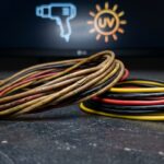 Close-up view of a yellowed PSU cable next to a pristine cable.