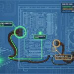 Schematic of computer components highlighting power supply unit, hard drive, and motherboard with status indicators