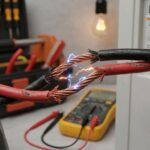 Close-up of red and black electrical wires with sparks, highlighting short circuit symptoms