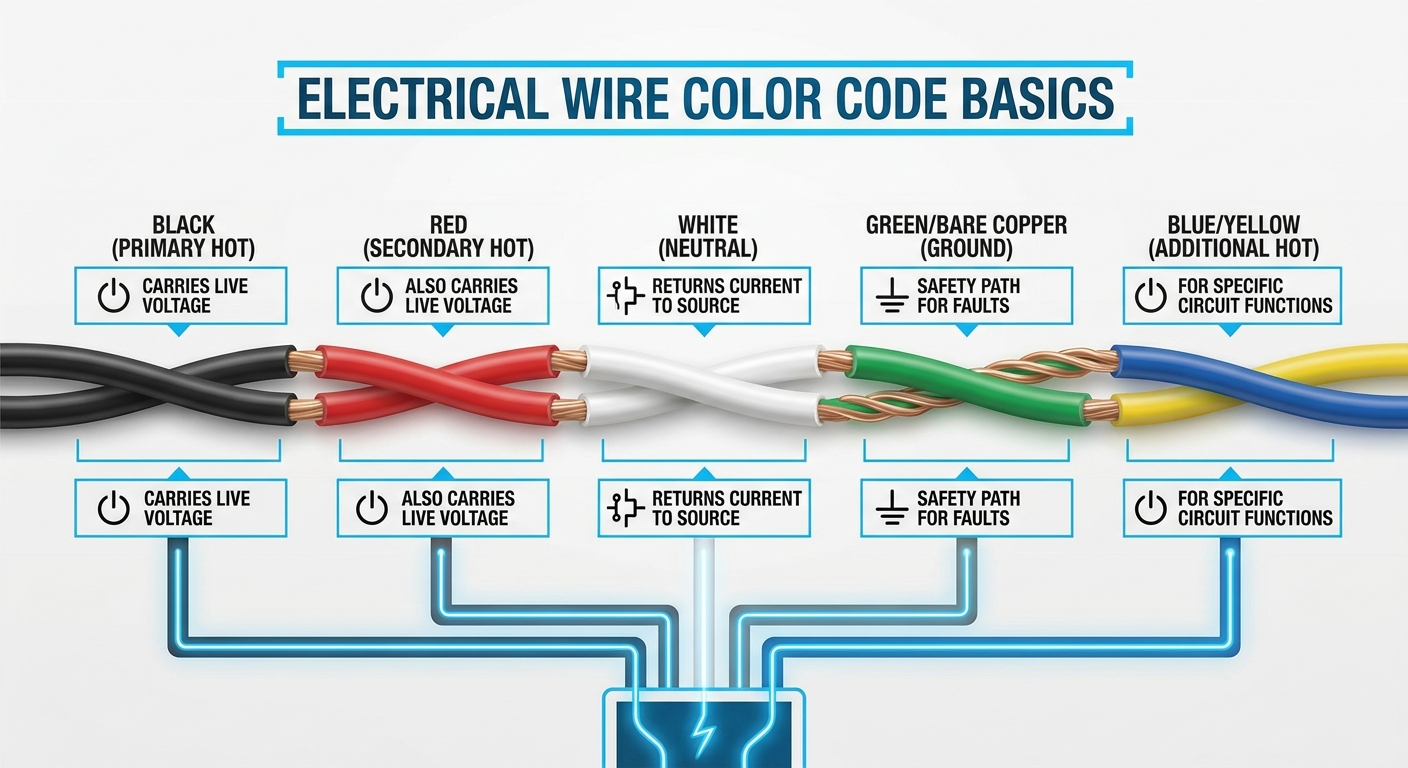 Diagram showing electrical wire color codes