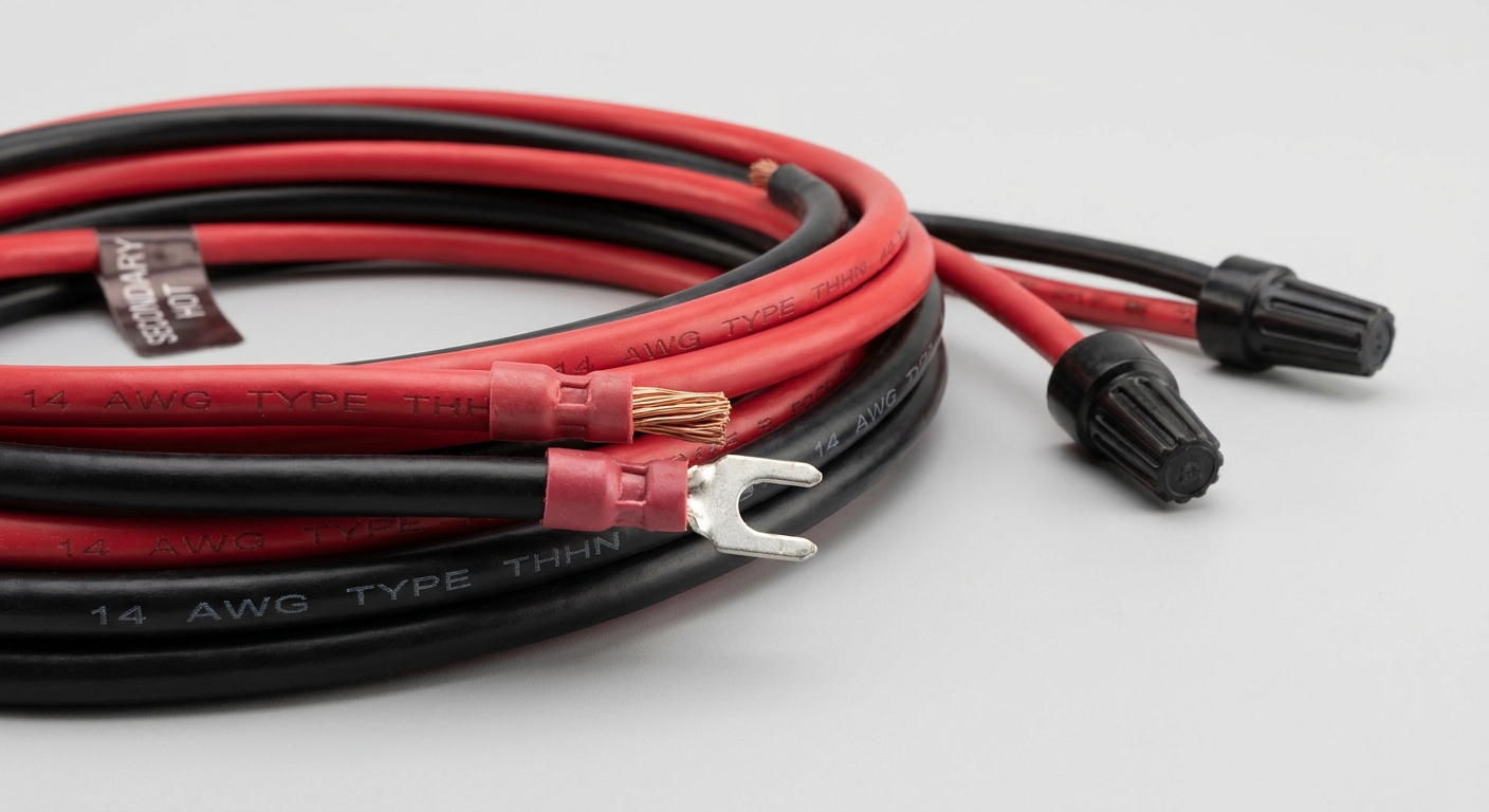 Photorealistic image of red and black electrical wires