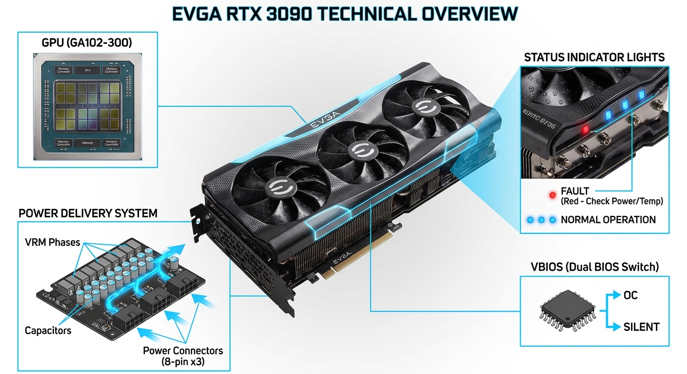 Technical diagram of EVGA graphics card components