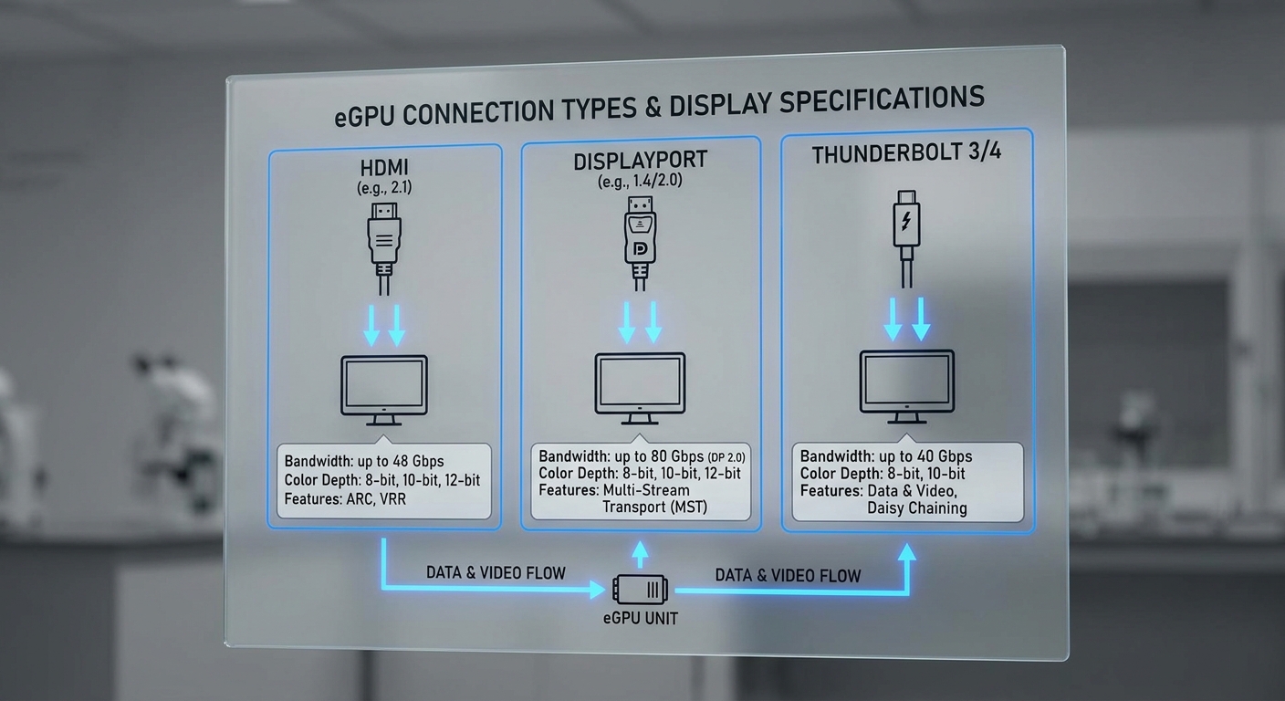 Technical diagram showing different eGPU connection types and specifications