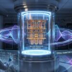 Illustration of Google’s 105-qubit Willow processor in a high-tech quantum computing lab