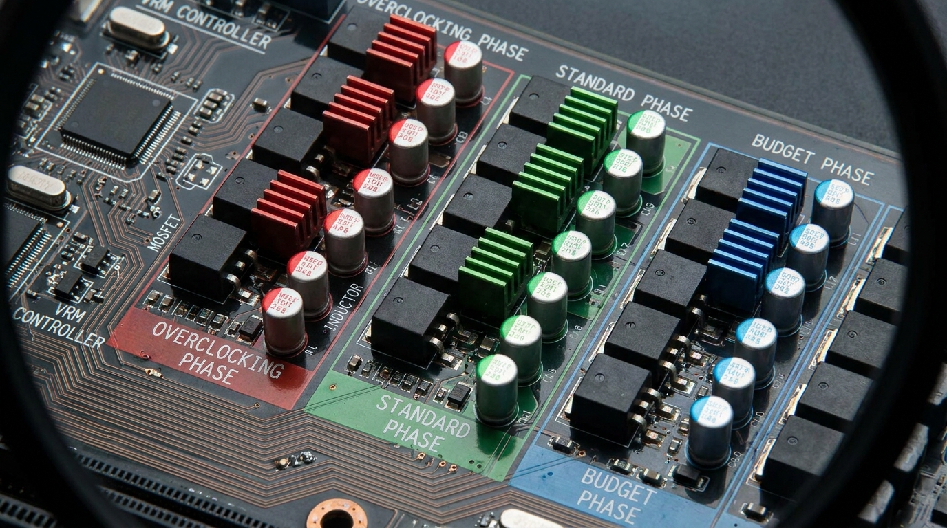 Close-up view of server motherboard VRM phases with color codes