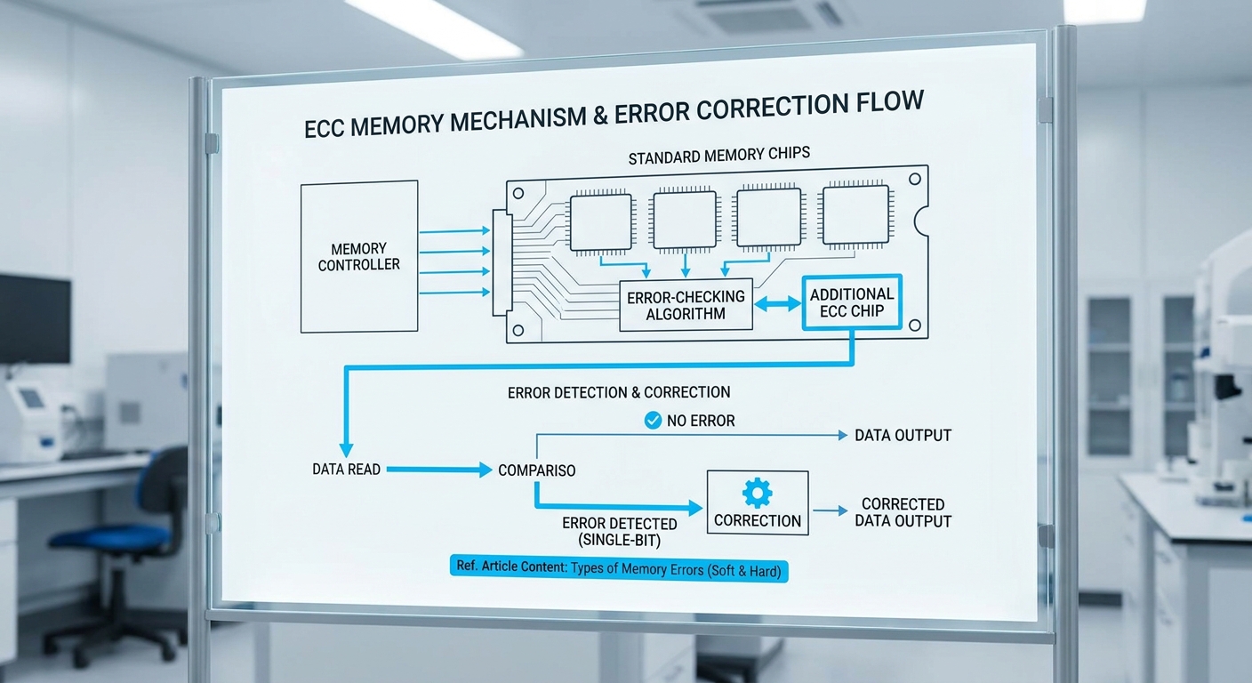 Diagram illustrating ECC memory mechanism and error correction process