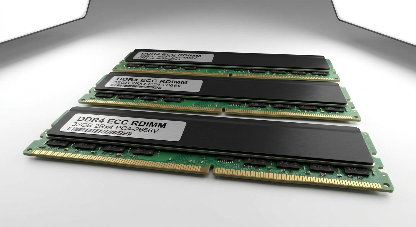 Photorealistic image of ECC DIMMs on a white background